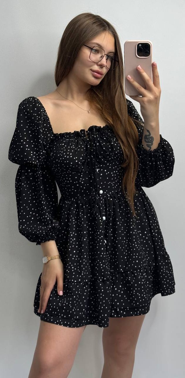 0458f806-c4c2-4281-b476-7ae48589d8e8 Чорна сукня софт на гудзиках з довгим рукавом - Зображення 1