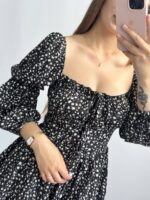 Сукня софт на гудзиках з довгим рукавом чорний в квіти - Зображення 2