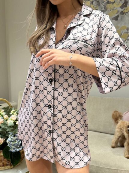 Сорочка на гудзиках Сатин Gucci пудра