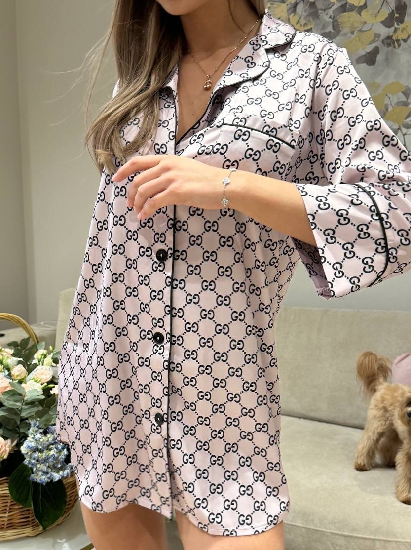 Сорочка на гудзиках Сатин Gucci пудра Сорочка на гудзиках Сатин Gucci пудра