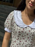 Сукня штапель з коміром, міні молочна - Зображення 2