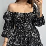 Сукня софт на гудзиках з довгим рукавом чорний в квіти