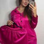 Шовк трійка довгий рукав фуксія чк