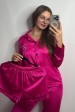 Шовк трійка довгий рукав фуксія чк