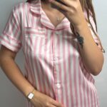 Сатин одиничка (Рубашка з кортким рукавом та шорти) рожева смужка2