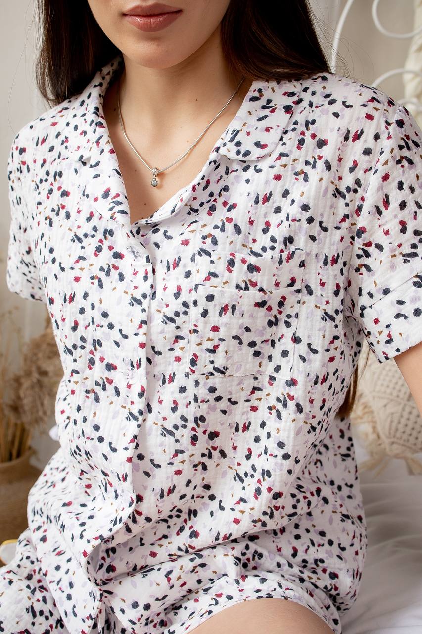 Муслін 1-ка (рубашка з коротким рукавом +шорти) леопард Муслін 1-ка (рубашка з коротким рукавом +шорти) леопард