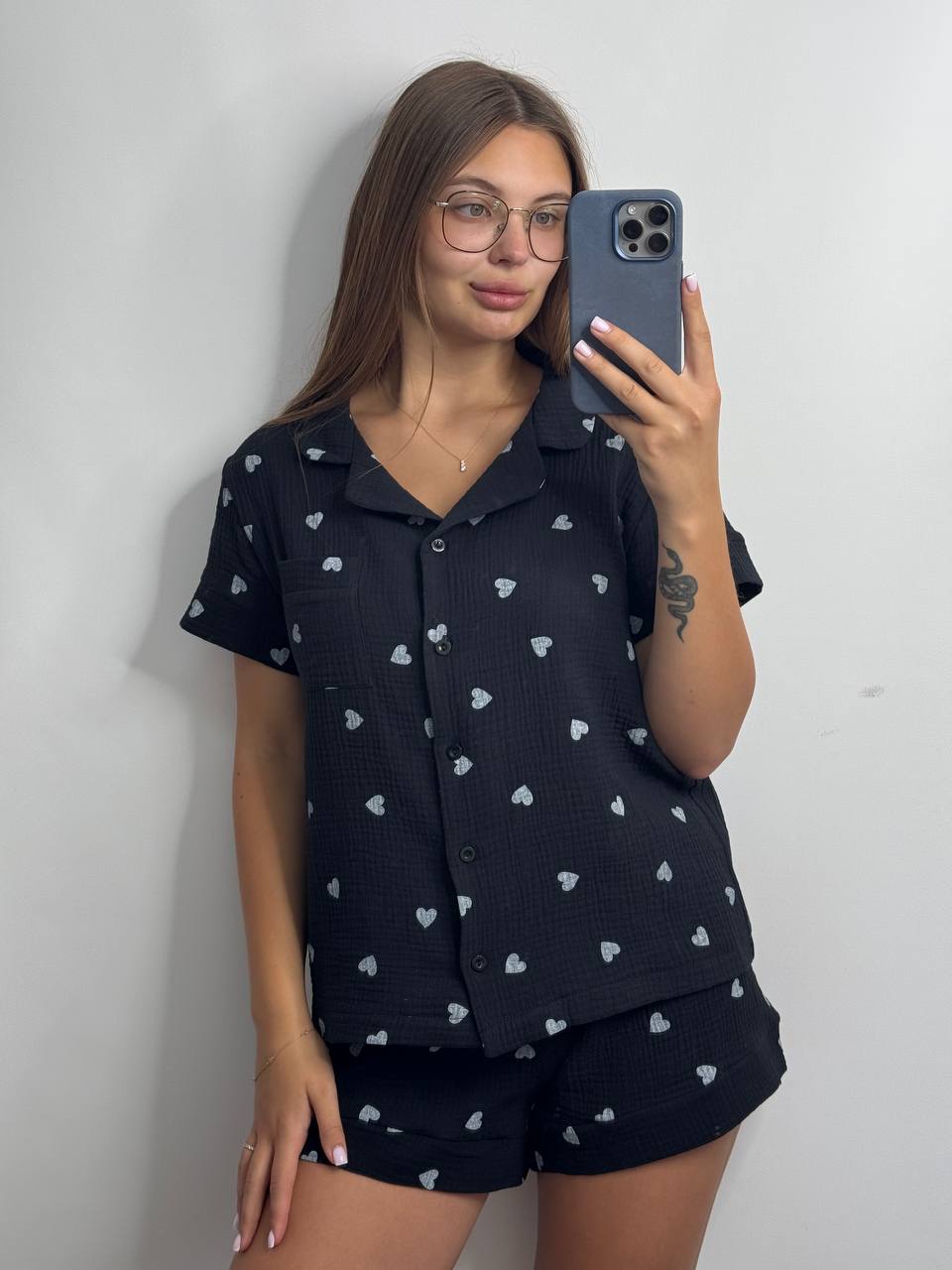 5f2cae29-22f6-4288-8fb4-5d4d97200630 Муслін 1-ка (рубашка з коротким рукавом +шорти) чорний - Зображення 1