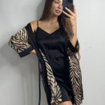 Шовк халат + сорочка на брительках зебра бежева