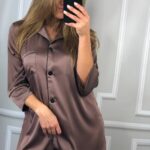 Сорочка на гудзиках Шовк Армані Шоколад чорний кант