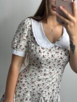 Сукня штапель з коміром, міні молочна