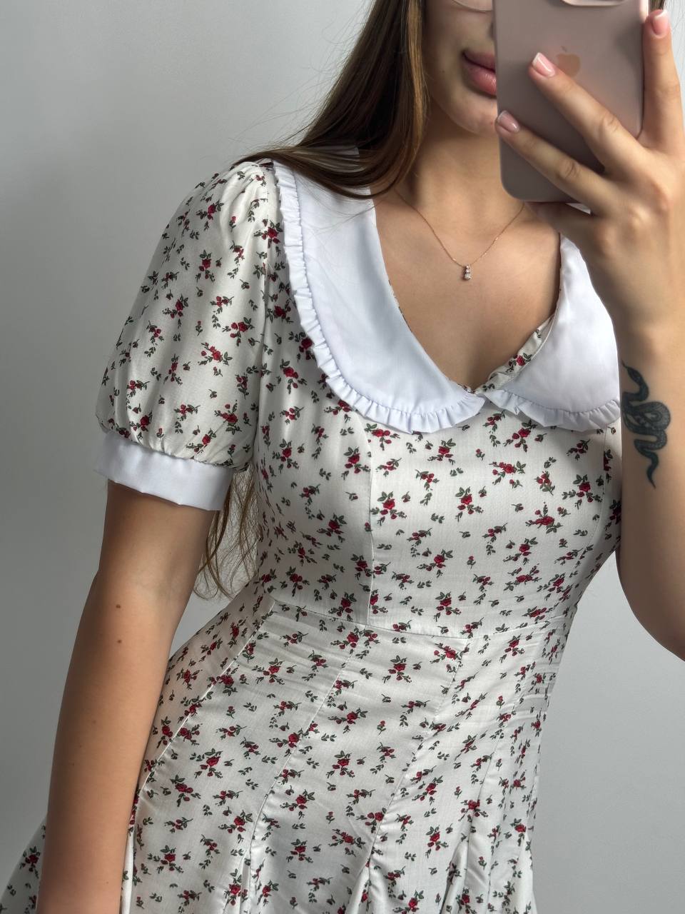 88497a94-b190-480e-8ecd-9dabf3ab4455 Сукня штапель з коміром, міні молочна - Зображення 1