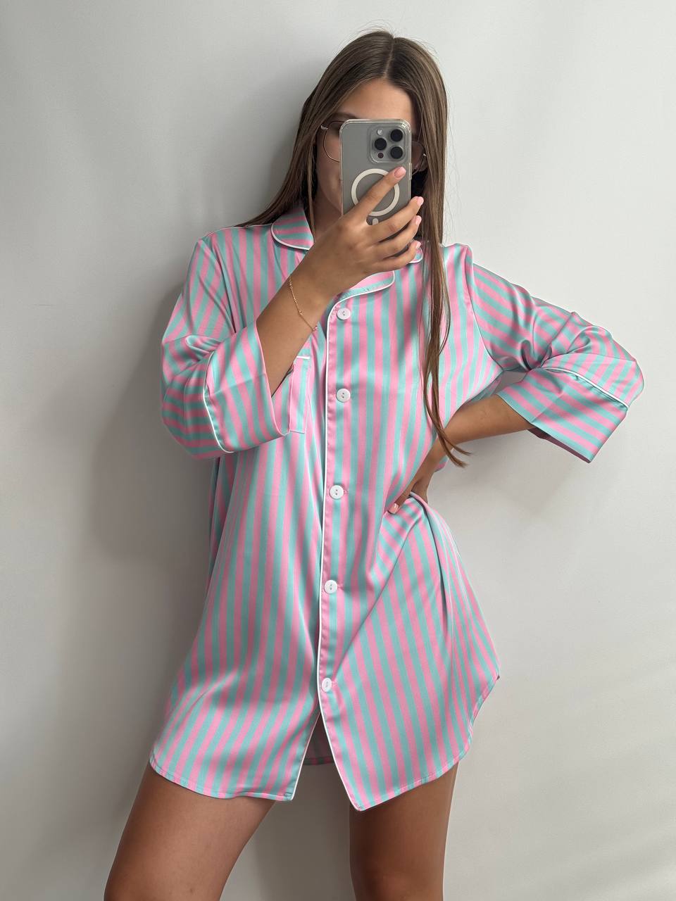 99d5380f-8e5f-405c-bd79-1c6fdac14980 Сорочка на гудзиках Сатин Рожева смужка - Зображення 1