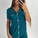 Шовк одиничка темна бірюза білий кант