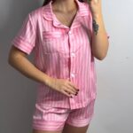 Сатин одиничка (Рубашка з кортким рукавом та шорти) рож.смужка в сердечко