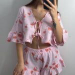 Муслін 1-ка на завязках фламінго на рожевому