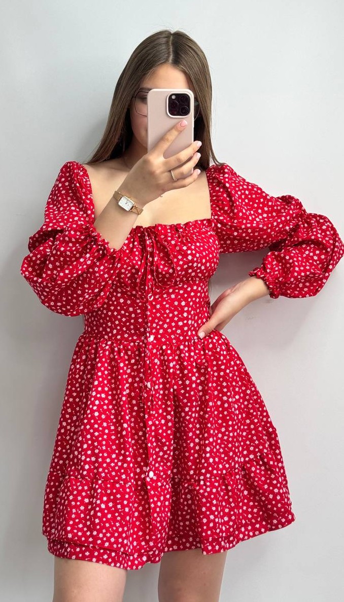 c05ec20f-d94f-4daf-9b49-986af2eb2887 Червона сукня софт на гудзиках з довгим рукавом - Зображення 1