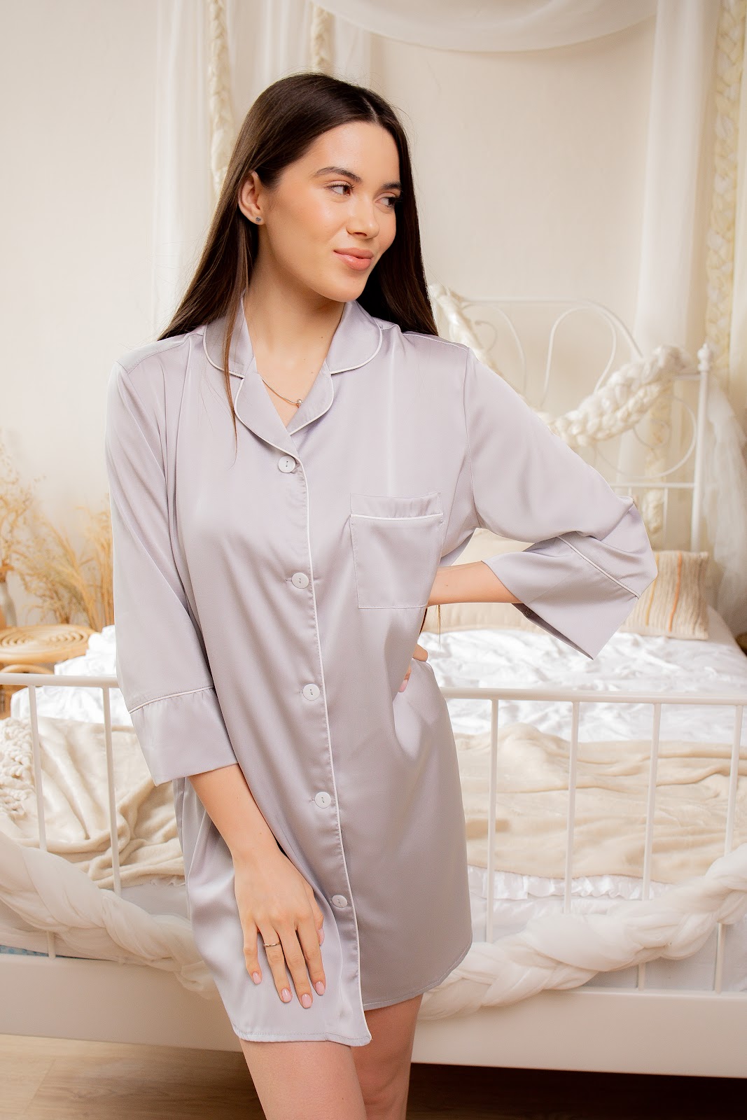 Сорочка на гудзиках Шовк Армані срібло бк Сорочка на гудзиках Шовк Армані срібло бк