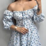 Біла в квіити сукня софт на гудзиках з довгим рукавом