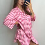 Сорочка на гудзиках Сатин рож малинова смужка