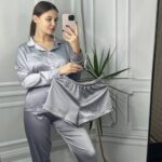 Шовк трійка довгий рукав срібло білий кант