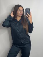 Шовк трійка довгий рукав темно зелений чорний кант - Зображення 4