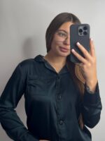 Шовк трійка довгий рукав темно зелений чорний кант - Зображення 3