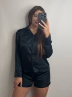 Шовк трійка довгий рукав темно зелений чорний кант - Зображення 2