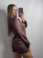 Шовк трійка довгий рукав каштановий чорний кант - Зображення 2