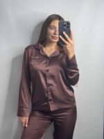 Шовк трійка довгий рукав каштановий чорний кант - Зображення 10