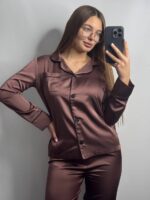 Шовк трійка довгий рукав каштановий чорний кант - Зображення 5