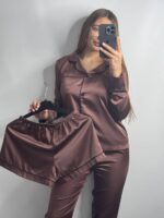 Шовк трійка довгий рукав каштановий чорний кант - Зображення 4