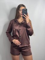 Шовк трійка довгий рукав каштановий чорний кант - Зображення 3