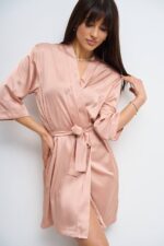 Шовковий Армані халат бежевий - Зображення 3