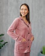 Плюшева піжама на ґудзиках рожево-пудрова - Зображення 2