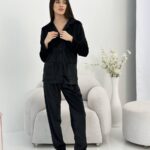 Плюшева піжама на ґудзиках чорна класична