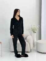 Плюшева піжама на ґудзиках чорна класична - Зображення 2