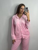 Піжама з плюшу на ґудзиках з кишенями, зефірна з білим кантом