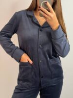 Піжама з плюшу на ґудзиках з кишенями, графітова з чорним кантом - Зображення 2