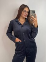 Піжама з плюшу на ґудзиках з кишенями, графітова з чорним кантом