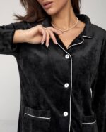 Плюшева піжама на ґудзиках чорна з білим кантом - Зображення 8