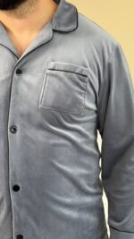 Плюшева чоловіча піжама на ґудзиках сірий 2 - Зображення 2