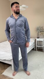 Плюшева чоловіча піжама на ґудзиках сірий 2 - Зображення 5