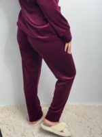 Піжама з плюшу на ґудзиках з кишенями, бордова з чорним кантом - Зображення 6