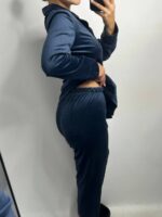 Піжама з плюшу на ґудзиках з кишенями, синій з чорним кантом - Зображення 6