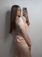 Шовк трійка довгий рукав персик чорний кант - Зображення 3