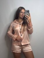 Шовк трійка довгий рукав персик чорний кант - Зображення 2