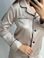 Шовк трійка довгий рукав світлий беж чорний кант - Зображення 6