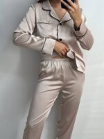 Шовк трійка довгий рукав світлий беж чорний кант - Зображення 5