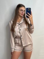 Шовк трійка довгий рукав світлий беж чорний кант - Зображення 4