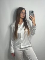 Шовк трійка довгий рукав айворі білий кант